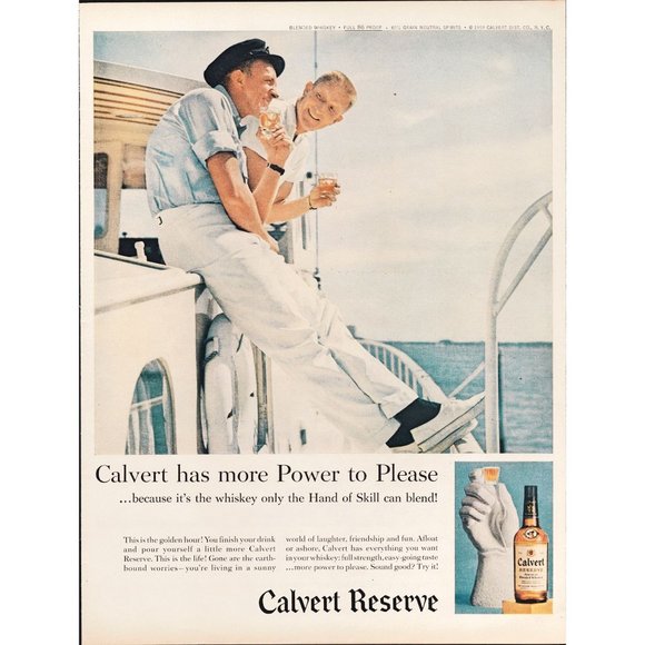 1959 Calvert Reserve Whiskey Vintage Print Ad Sailing Yacht Boat Lake Wall Art - Picture 1 of 1